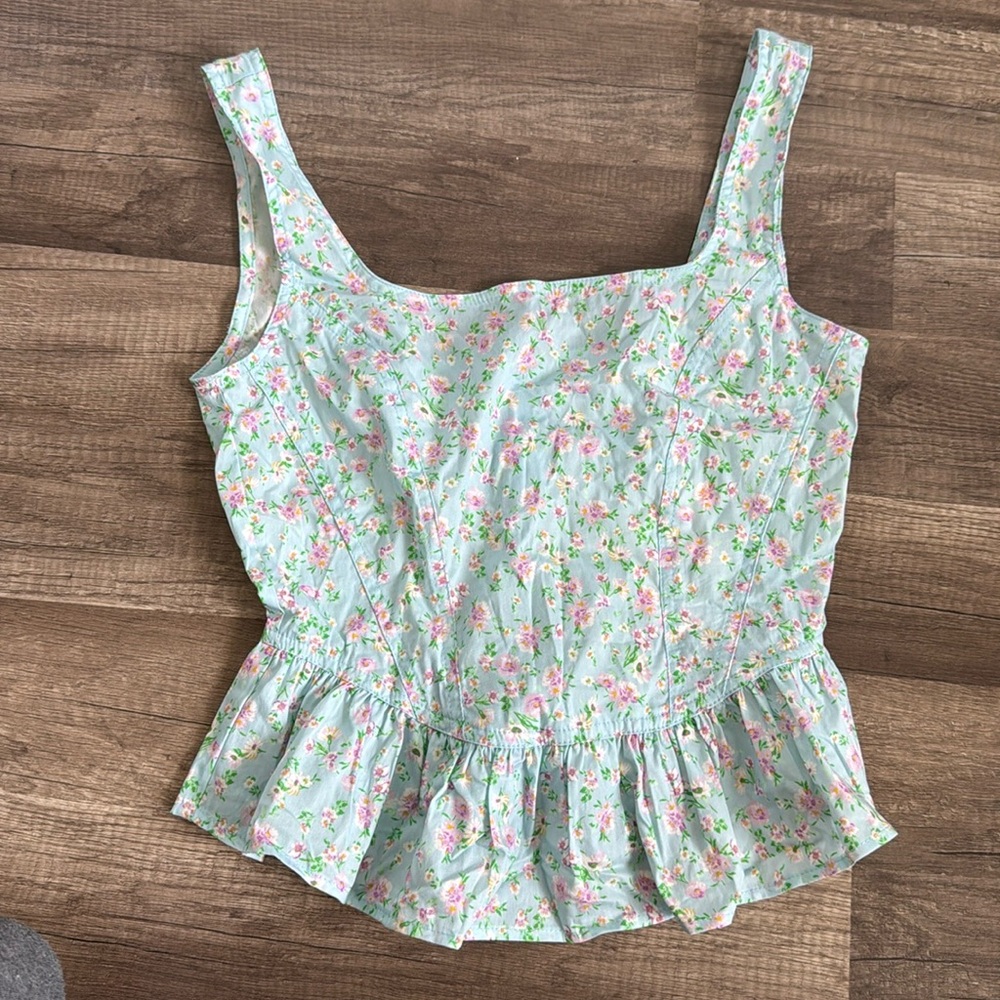 Elodie Blue Floral Peplum Blouse size small